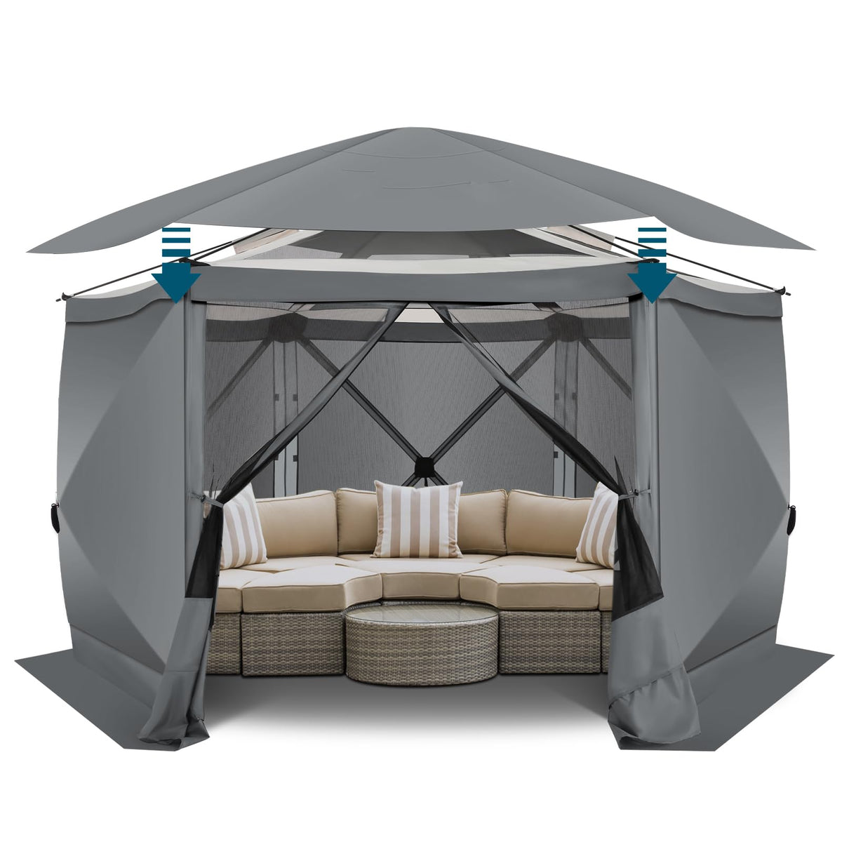 COBIZI 12x12 FT Pop Up Canopy Stargazing Tent, Gazebos On Clearance with Removable Roof, Screened in Gazebo, Screen Tents Portable carpas para Patio for Outdoor Camping,Backyard, Garden,Grey(Pro)