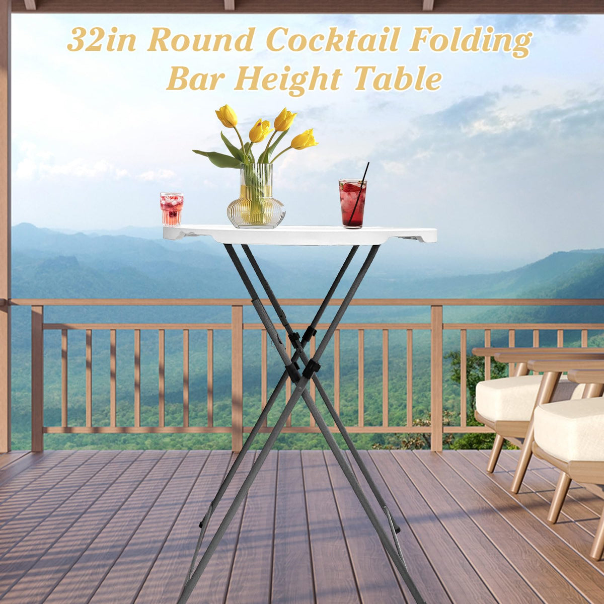 HEPINGONHE Folding 2-Pack 32in Bar Table Round Foldable Cocktail Table for Indoor and Outdoor Use Compact Design Portable Ideal for Parties Events Dining and Gatherings
