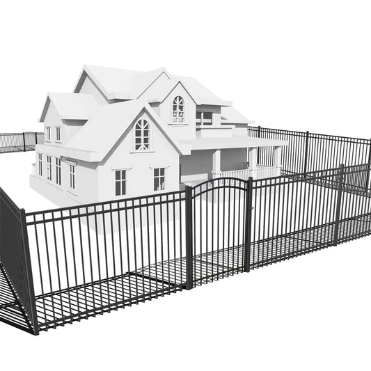 Fencer Wire 76FT Heavy Duty Flat Top Fence Barrier Kit, Anti-Rust Metal Steel Fence with 6FT Height X 8FT Width Panels, with Arched Gate, Posts, Connectors, Outdoor Fencing for Yard