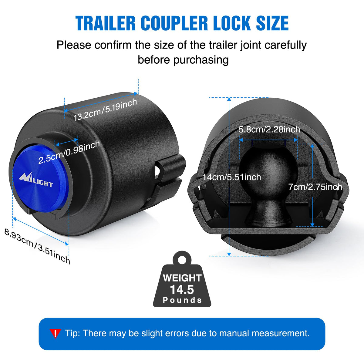 Nilight 2-5/16" Trailer Lock Heavy Duty Anti-Theft Trailer Hitch Locks Fit for 2 5/16 Inch Ball Coupler Safety Chains Trailer Tongue Lock Set with Key Pry-Resistant Brass Core for Trailer Boat RV