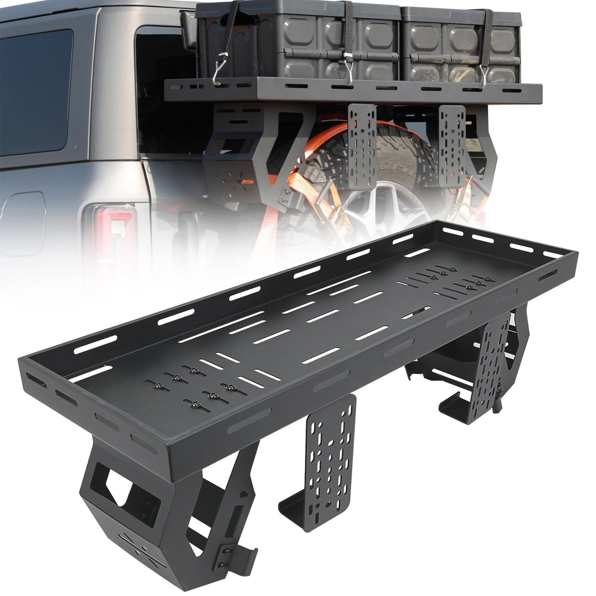 Broaddict Utility Spare Tire Cargo Rack Basket Storage Tray Fit for 1976-2025 Wrangler JK/JL/TJ/YJ/CJ & 2021-2025 Bronco with 27"-40" Tires
