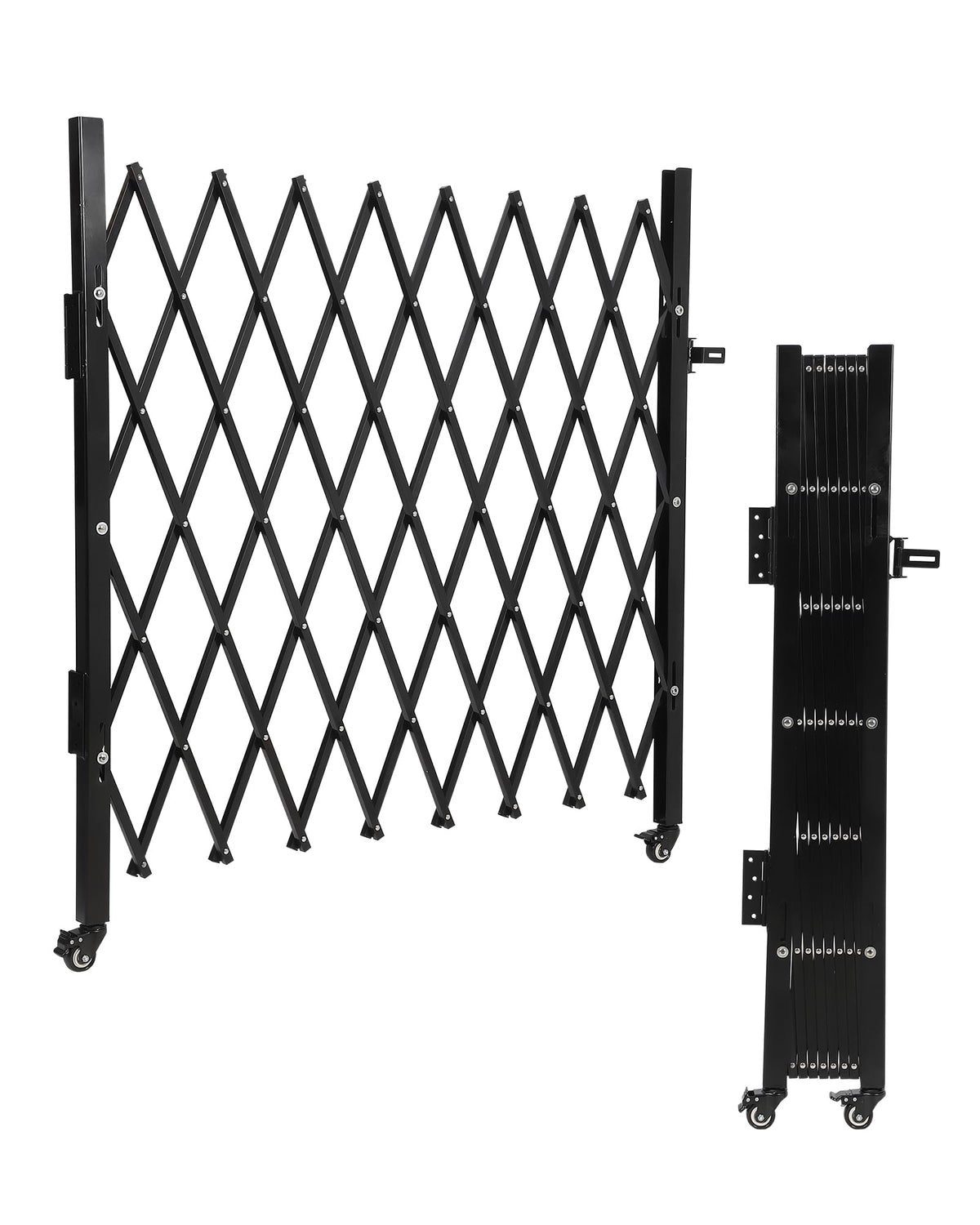 Single Folding Security Gate, 61" H x 71" W Flexible Expanding Security Gate, Folding Driveway Door Gate, Aluminum Security Gate, 360°Rolling Barricade Gate, Scissor Gate or Door, Black