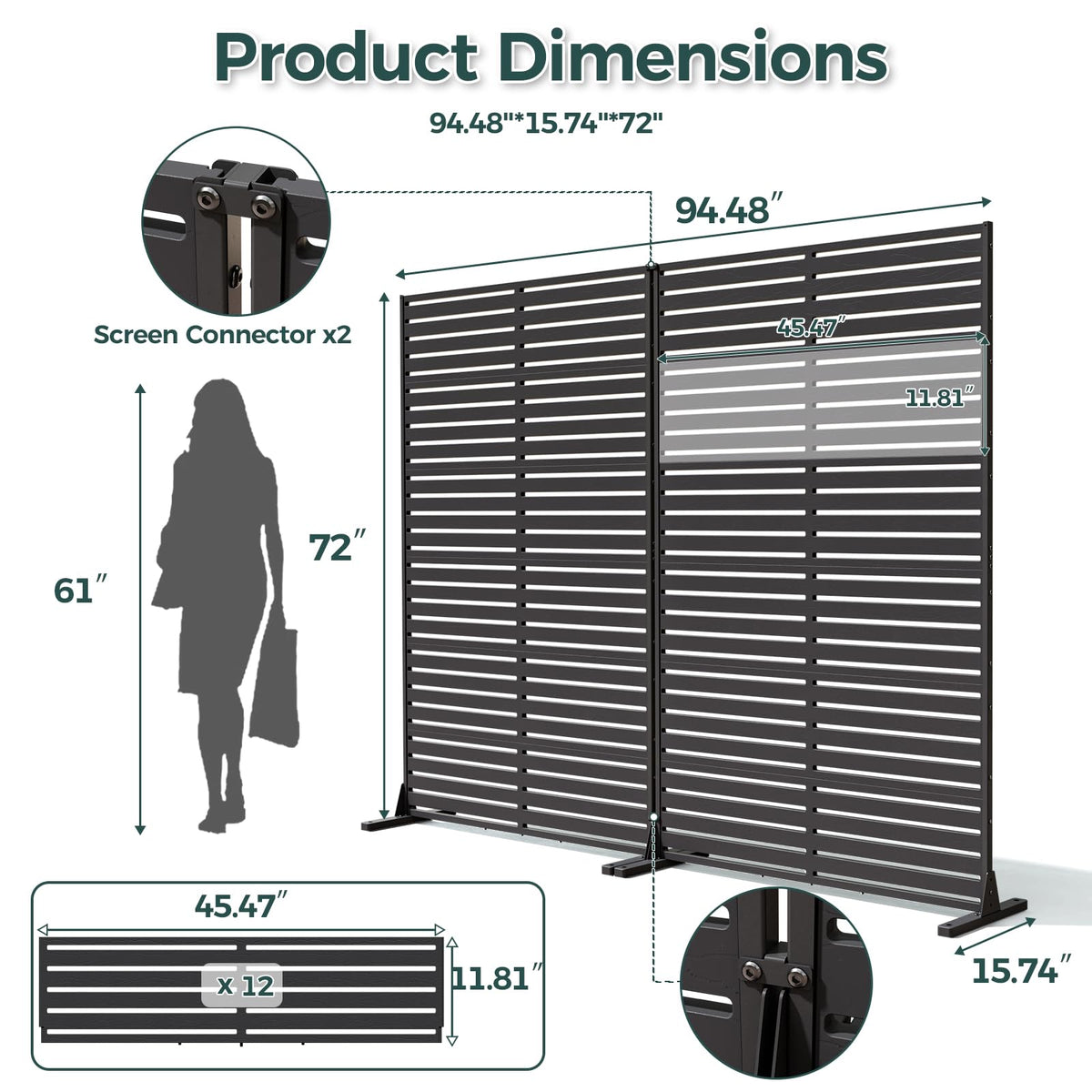 Trygoal Privacy Fence Screen with Stand 6 Panel 72" H×47" W HDPE Decorative Privacy Panels with Stand, Air Conditioner Fence Panels, Privacy Screen for Outdoor Backyard, Balcony, Pool