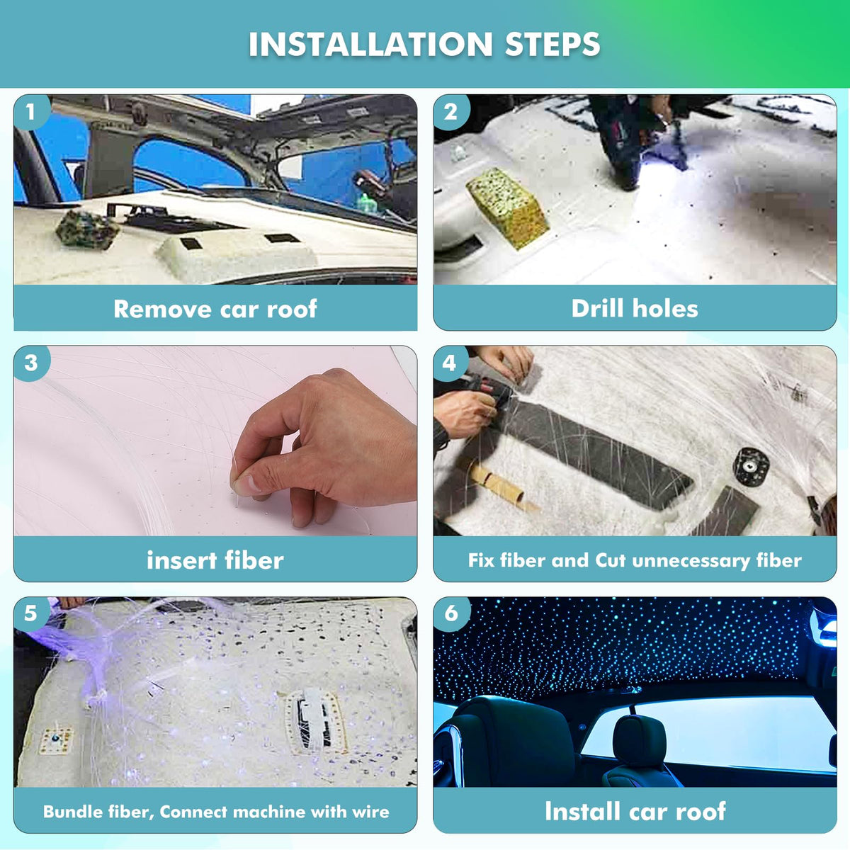 Twinkle Headliner Star Light Kit, 1000Pcs*0.03in*9.8ft Ceiling Fiber Optic Lights APP/Remote Control Star Effect Music Mode RGBW Sound Activated for Car Roof Home Ceiling