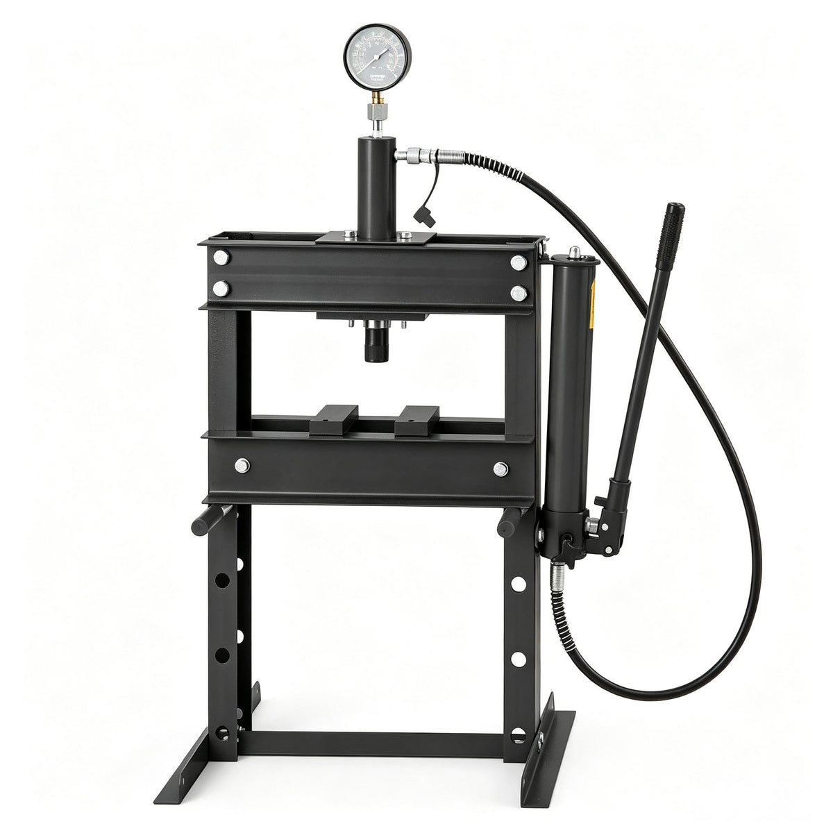 10 Ton Hydraulic Shop Press with Pressure Gauge & Plate, Heavy Duty H-Frame Benchtop Press with Height Adjustable Working Table for Auto Repair, Metalworking, Manufacturing, Black