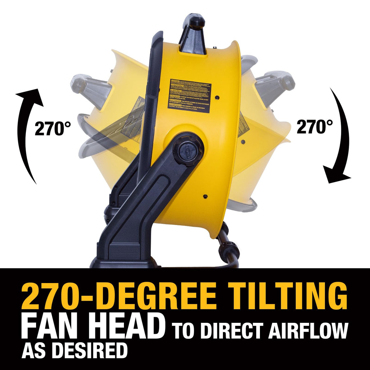 DEWALT Industrial High-Velocity Floor Fan AC/DC Dual Power Supply, 270° Adjustable Tilt Design 3-Speed 4000 CFM 6 ft Cord 18-Inch Barrel Fan, DXF1850B (Tool Only)