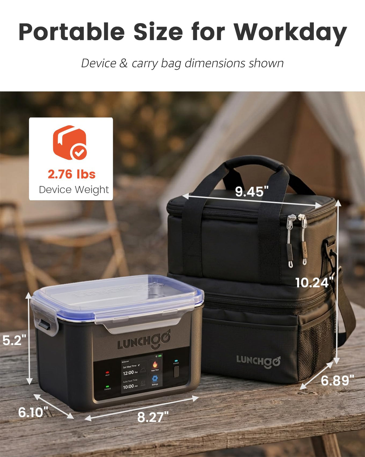 LUNCHGO® G1 Cordless Electric Heated Lunch Box, Battery Powered Self Heating Lunch Box, 5-Cup Capacity, 250°F Max, Scheduled Heating, Rechargeable Food Warmer for Work, Travel & Outdoor Use