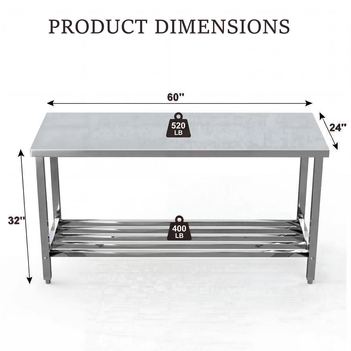 Garvee 60" x 24" Stainless Steel Folding Prep Table, Heavy Duty Commercial Work Table with Adjustable Undershelf for Restaurant, Kitchen, Food Service, Space-Saving, No Installation Required