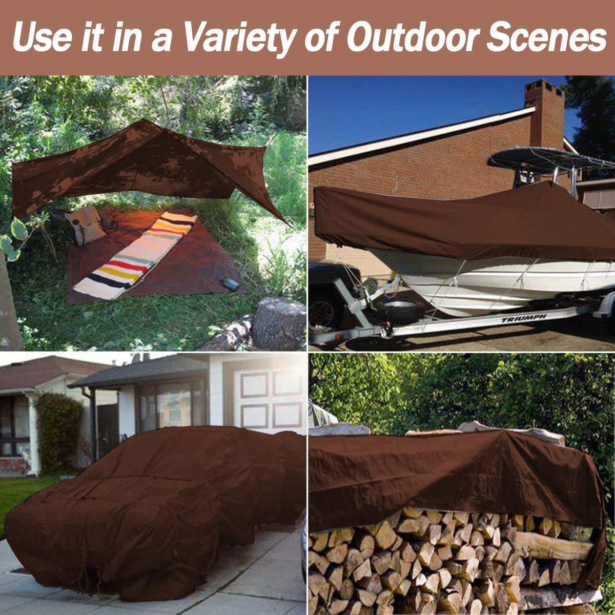 40x60Ft,Tarps Heavy Duty Waterproof, 10Mil Poly Tarps, Brown Multipurpose Tarpaulin with Metal Grommets, Edge Reinforcement Tear Resistant, UV Resistant, Camping, Outdoor Coverings