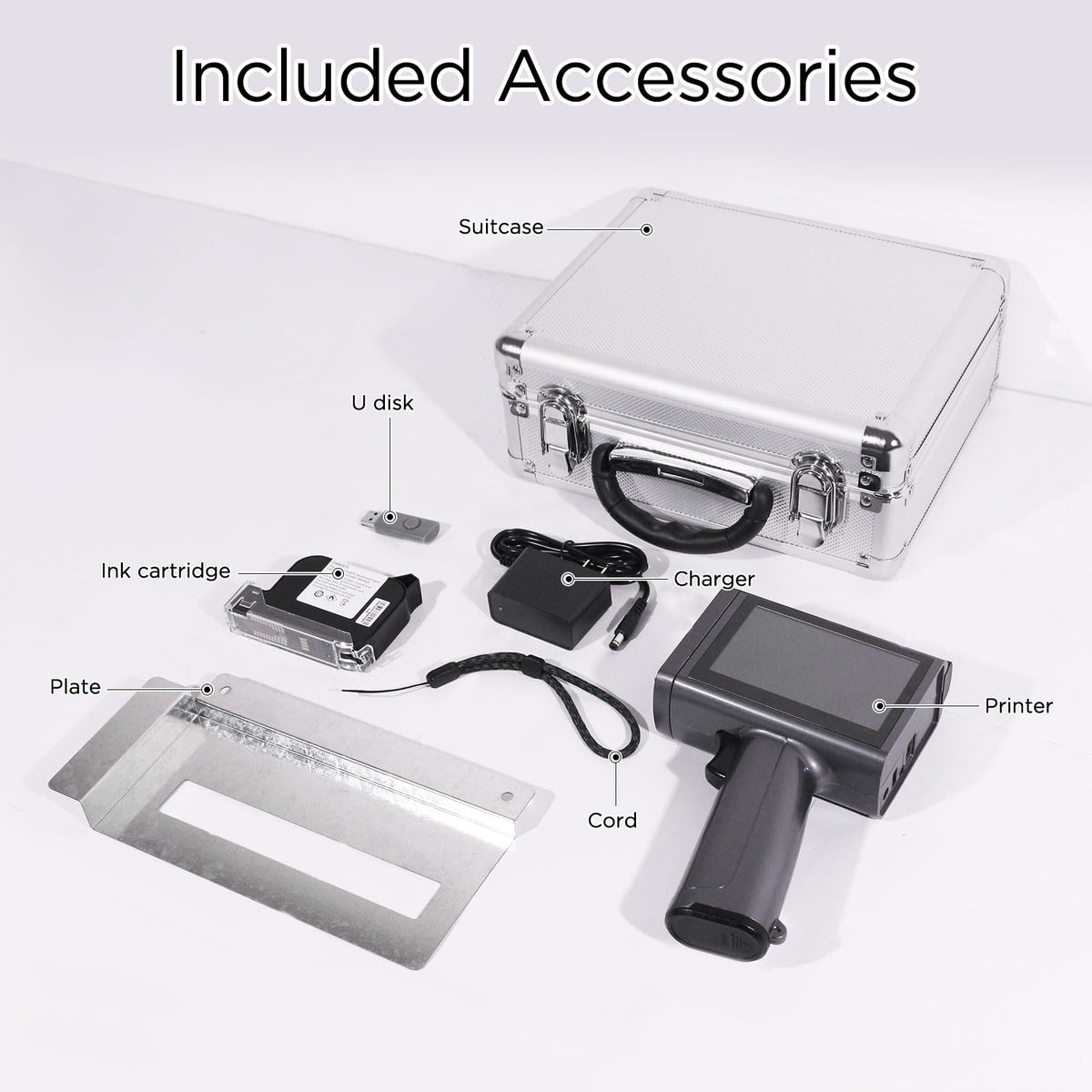 ZHONGMIN Handheld Inkjet Printer with 42ml Quick-Drying Ink Cartridge for Text/Date/Barcode/Logo, Metal Body, 4.3" Touch Screen, Print Height 0.08"-0.5", Portable Industrial Coding Machine ZM-C120L