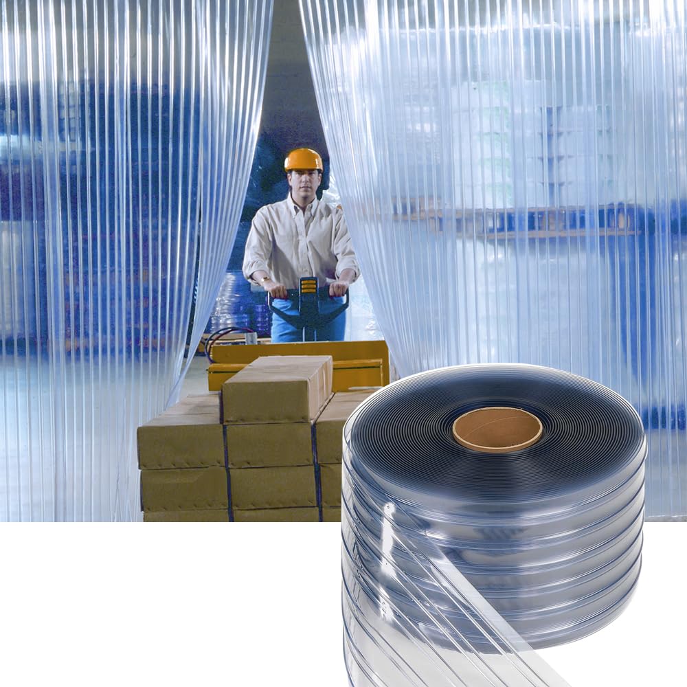 kalwason Plastic Vinyl Strip Door Curtain - Clear Ribbed PVC Curtain Bulk Roll, for Separating AC Spaces & Entry to Workshop, Barn, Warehouse, Shed & Garage (148 Ft * 7 in * 0.06 in Ribbed)
