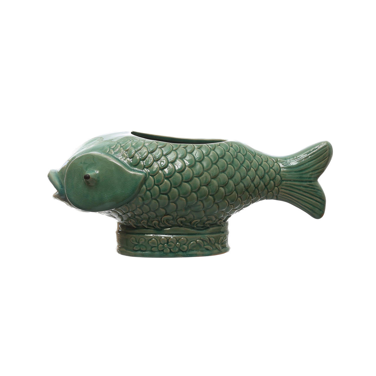 Creative Co-Op Debossed Stoneware Fish Planter with Reactive Glaze, Turquoise