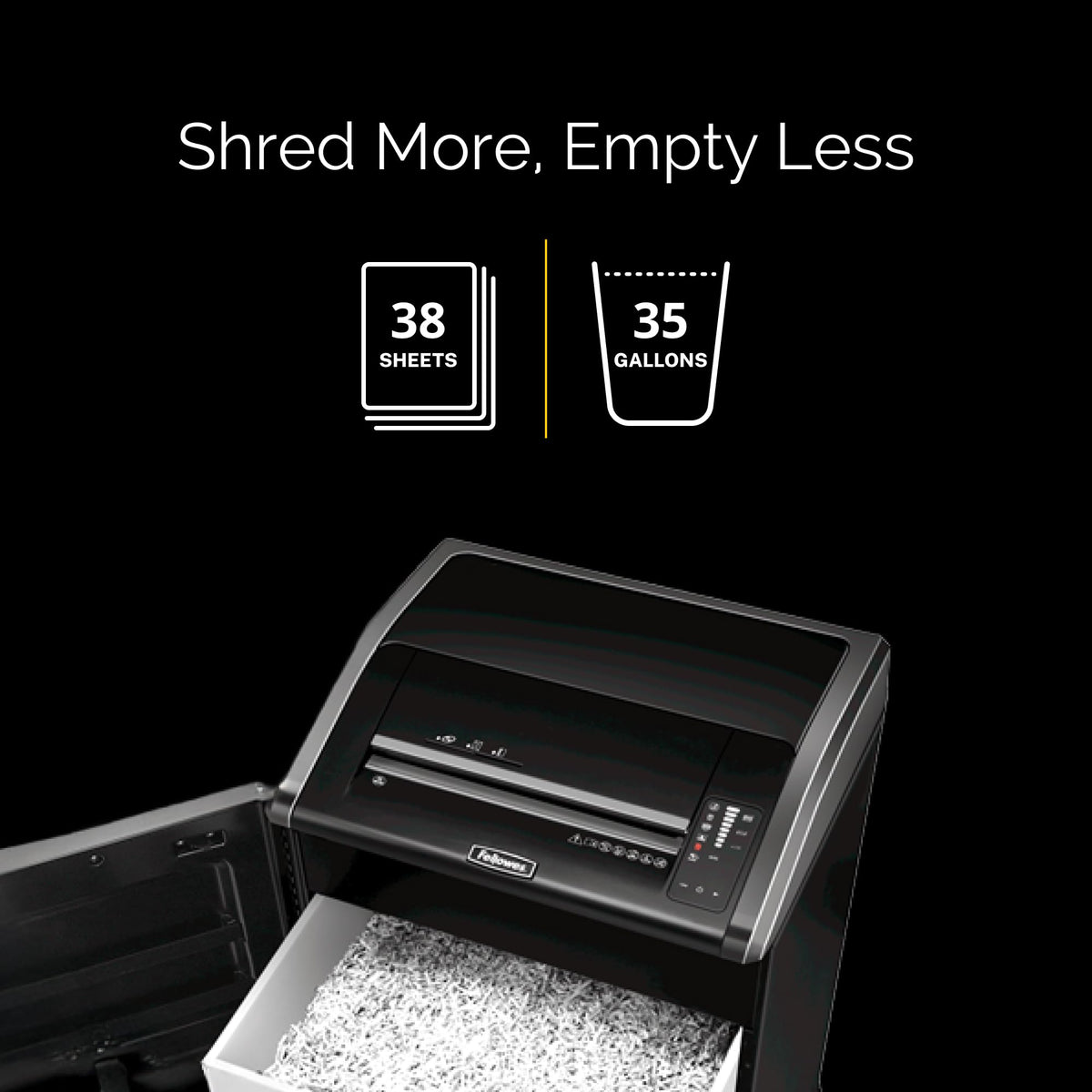 Fellowes Powershred 485i 100% Jam Proof Commercial Grade 38-Sheet Strip-Cut Paper Shredder, TAA Compliant (38480)