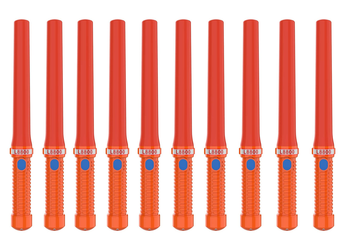 ITENGHUA 16 inch LED Traffic Control Batons, Signal Traffic Wand with 2pc C Dry-Cell Batteries(Not Include), Safety Air Marshaling Wand for Parking, Airport and Road Traffic Contol, Orange 10PCS