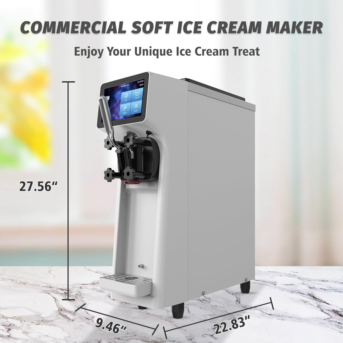 AnyDoor Commercial Ice Cream Maker Machine 1000W 2.7 to 4 Gal/H Single Flavor Soft Serve Ice Cream Machine Pre-cooling Auto Clean LCD Touch Screen Soft Serve Maker for Snack Bar Restaurants