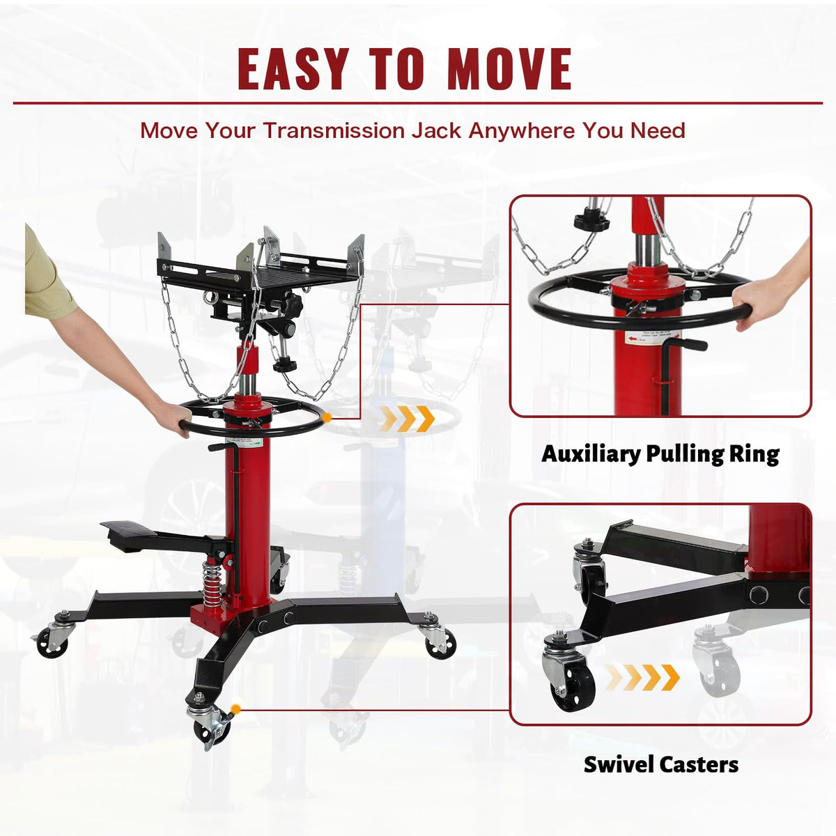 1100lbs Transmission Jack Lift with Anti-Slip Rubber Pad, Adjustable Telescoping Hydraulic Transmission Jack, High Lift Single Telescopic Jacks Hoist w/Pedal, 33.8" to 72.8" Lifting Range