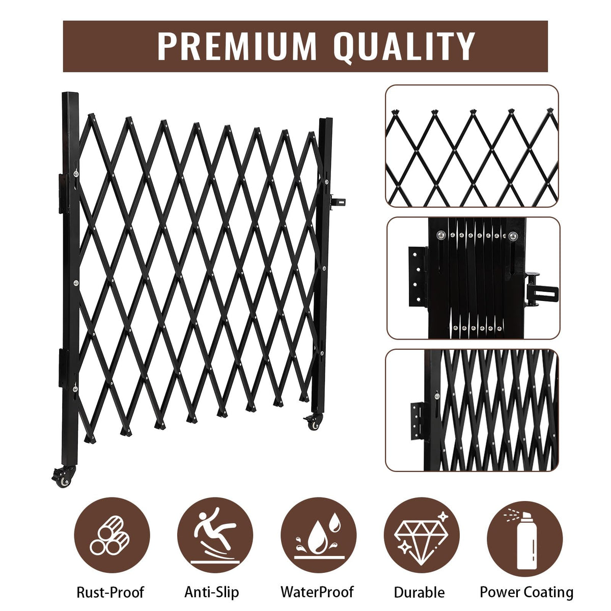 ExploreHorizon 61" H x 71" W Single Folding Security Gate, Portable Expandable Fence Gate with Casters, Flexible Steel Accordion Security Gate Barricade Gate for Backyard Garden