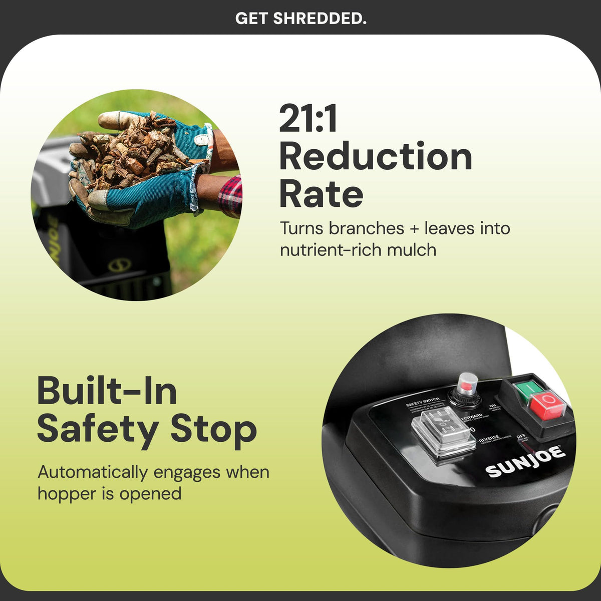 Sun Joe Wood Chipper Shredder and Waste Shredding Machine w/Collection Bag, 1.7-Inch Cutting Diameter, 15-Amp Motor - Portable Electric Equipment, Lawn Care CJ603E