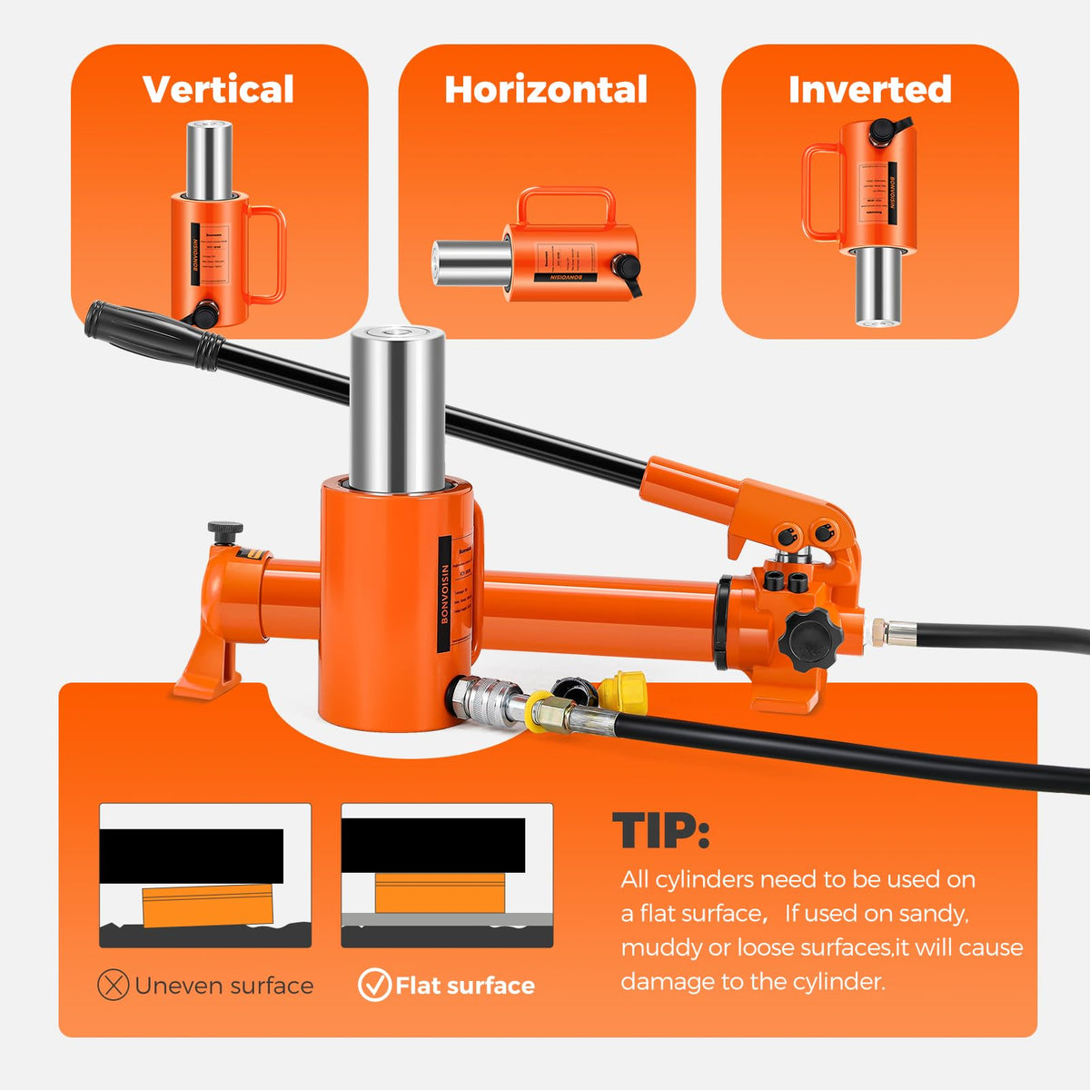 Bonvoisin Hydraulic Ram Cylinder 30T Hydraulic Cylinder Jack Porta Power Ram 4" Stroke Single Acting Lifting Cylinders for Machinery Shipbuilding