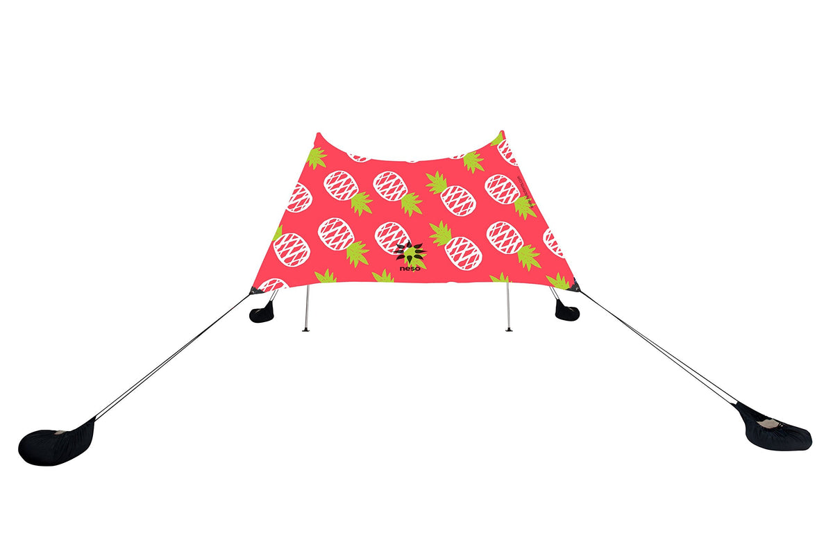 Neso Portable Beach Tent Sun Shelter with Sand Anchor - Lightweight Beach Shade Canopy - Easy Setup for Family Outings - Patented Reinforced Corners - UPF 50+ - 7 x 7ft - Pineapples