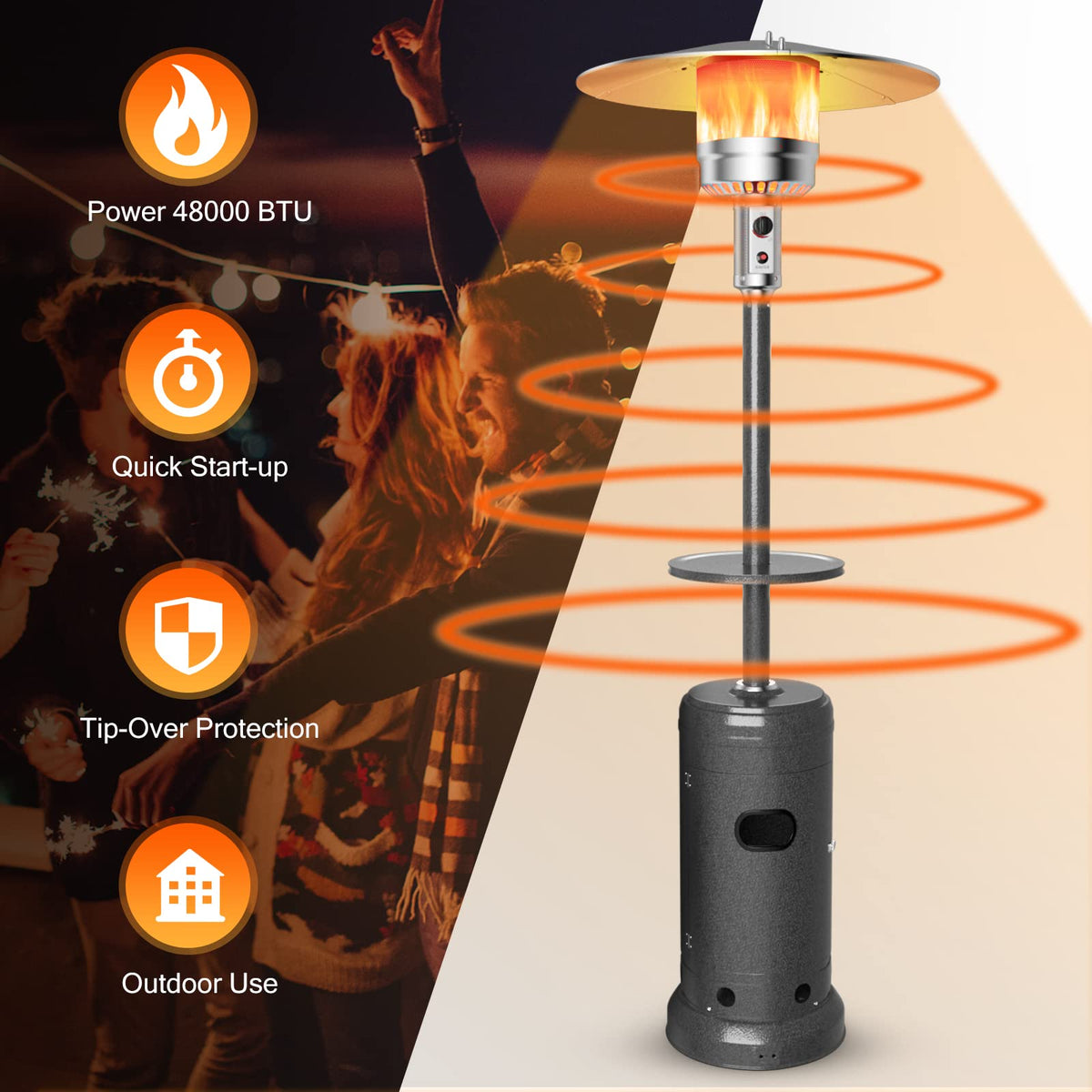 Giantex Outdoor Propane Heater, 50000 BTU Standing Gas Heater w/Shelf Tabletop & Wheels, Tip-Over Protection & Auto Shut Off, CSA Certified, Portable Patio Heaters for Home & Commercial Use (Grey)