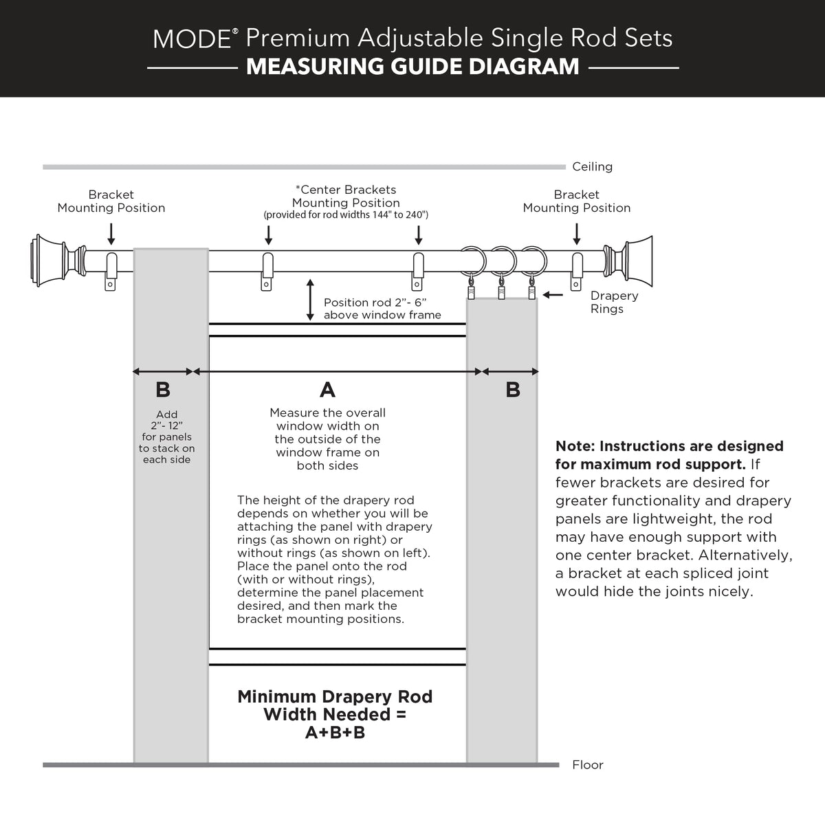 MODE Premium Collection 1 1/8" Diameter Curtain Rod Set with Brilliant Urn Curtain Rod Finials and Steel Wall Mounted Adjustable Curtain Rod, Fits 144” to 240” Windows, Warm Gold