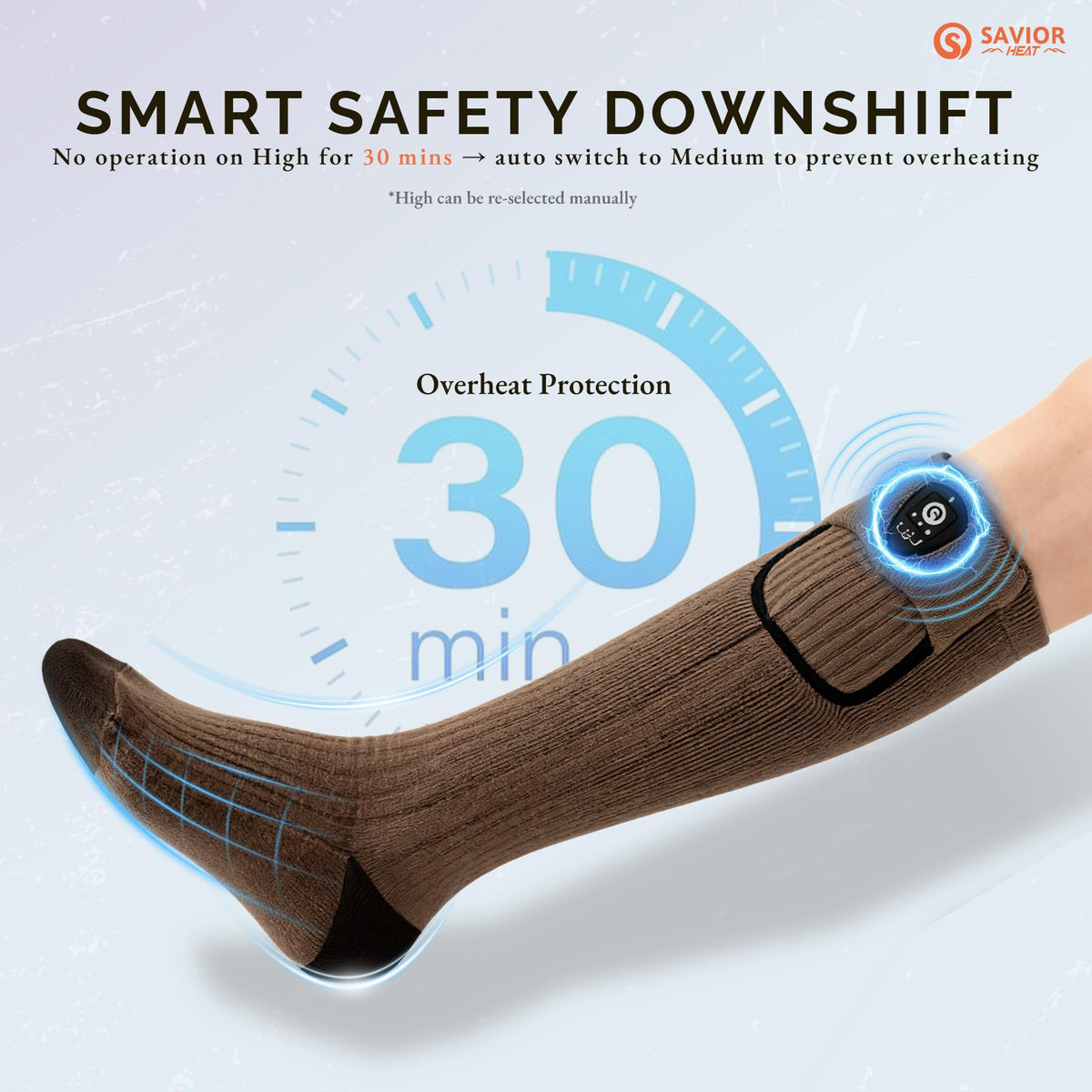 SAVIOR HEAT Heated Socks for Men Women, App Control Merino Wool, 7.4V Rechargeable Electric Battery Ski Socks, Smart Safety 3 Heat Levels for Winter Skiing Hunting Work Hiking Riding Fishing (Large)