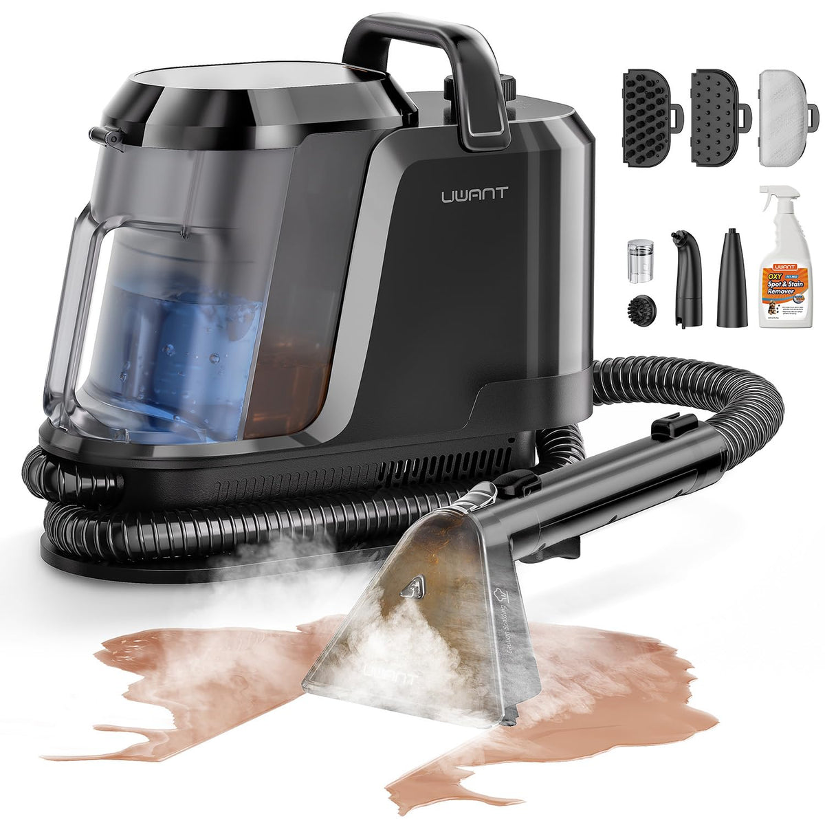 Uwant Carpet Cleaner Machine with Steam&Hot&Cold Water System 18Kpa Powerful Suction Upholstery Cleaner Machine with Pet Pro Cleaner for Pets, Carpet Steam Cleaner Set of 1