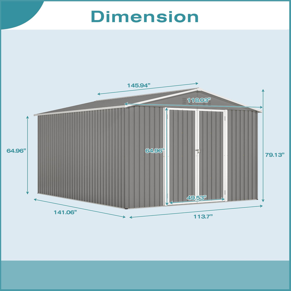 KEIKI 10x12 FT Metal Storage Shed with Reinforced Floor Frame, Outdoor Garden Tool Shed with Lockable Double Doors, Ventilated Galvanized Steel Utility Storage House for Backyard Patio Lawn Equipment
