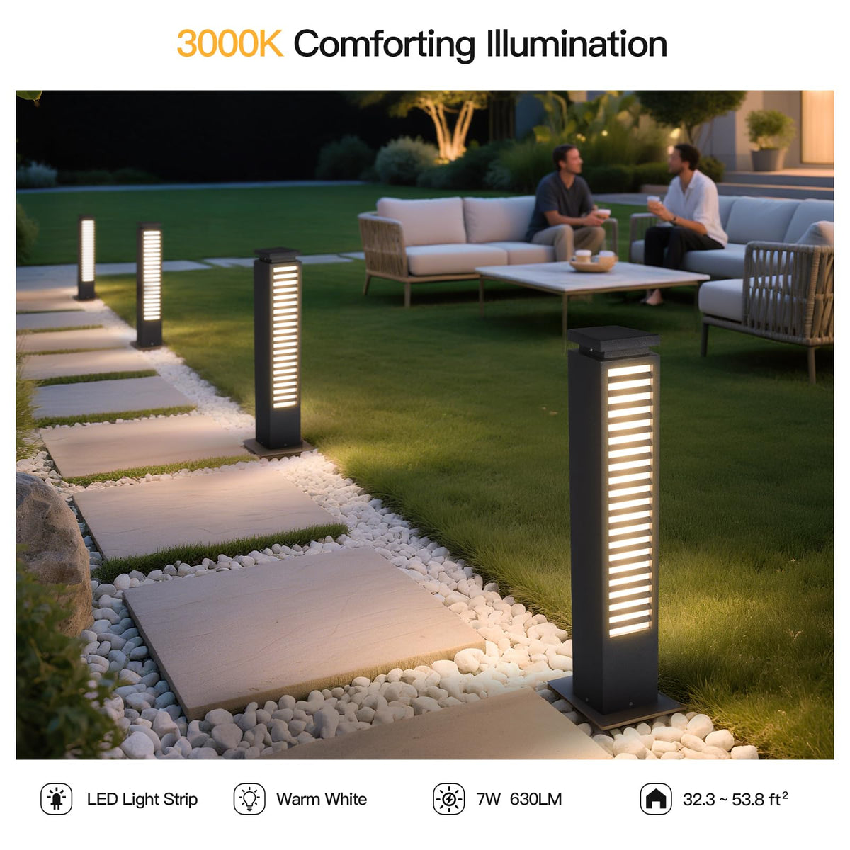 MVBT Outdoor Pathway Lights, 27.6" AC 100-240V Bollard Lights, IP65 Waterproof Path Light, 3000K LED Bollard Landscape Lighting, Modern Commercial Curb Appeal Light for Garden Driveway Sidewalk Lawn