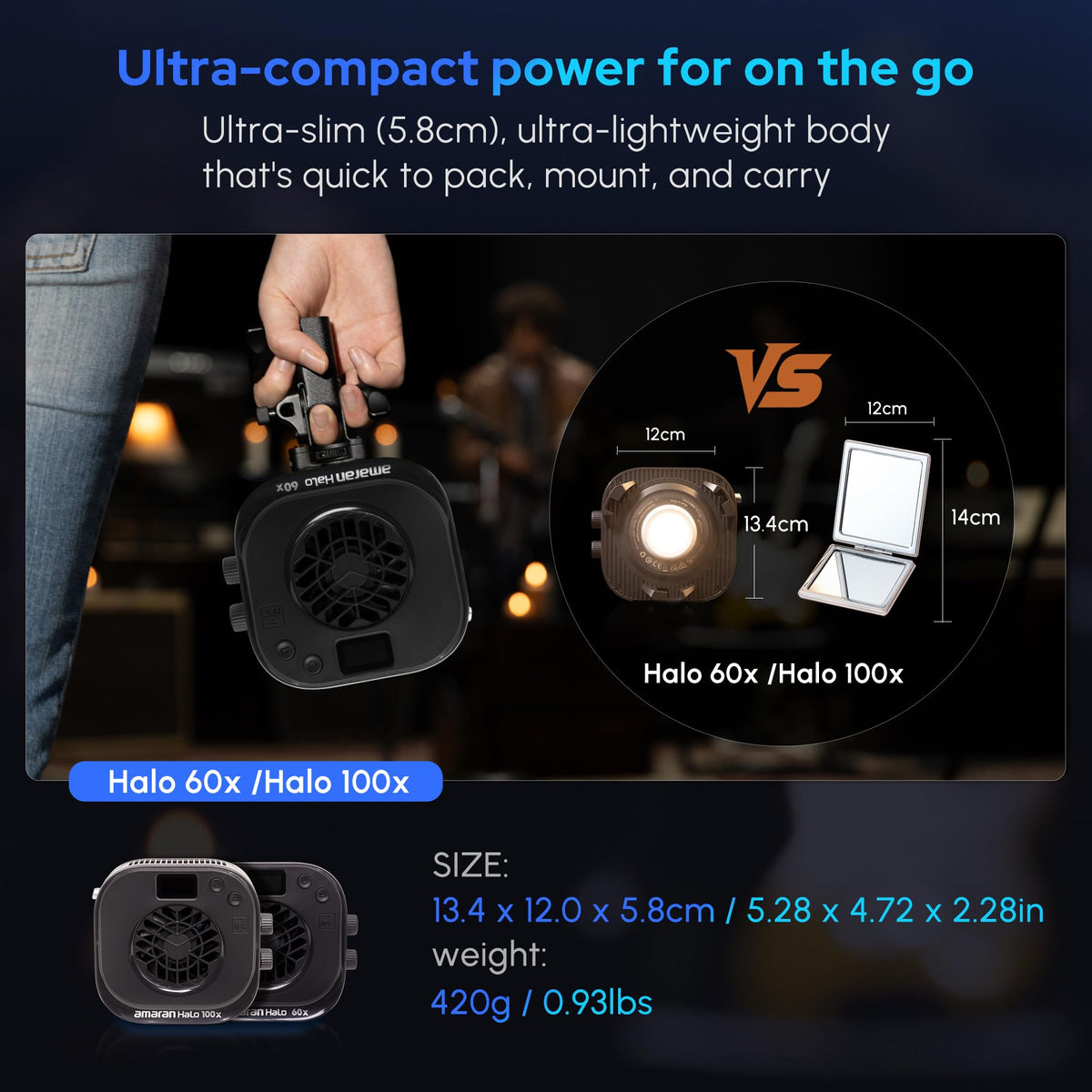 Aputure Amaran Halo 100x 100W COB Led Video Light Bicolor 2700k-6500k,4,890 lux @ 1m, Ultra-Compact Travel Light,USB-C PD Power,App/NFC Control, Bowens Mount (100, Watts)