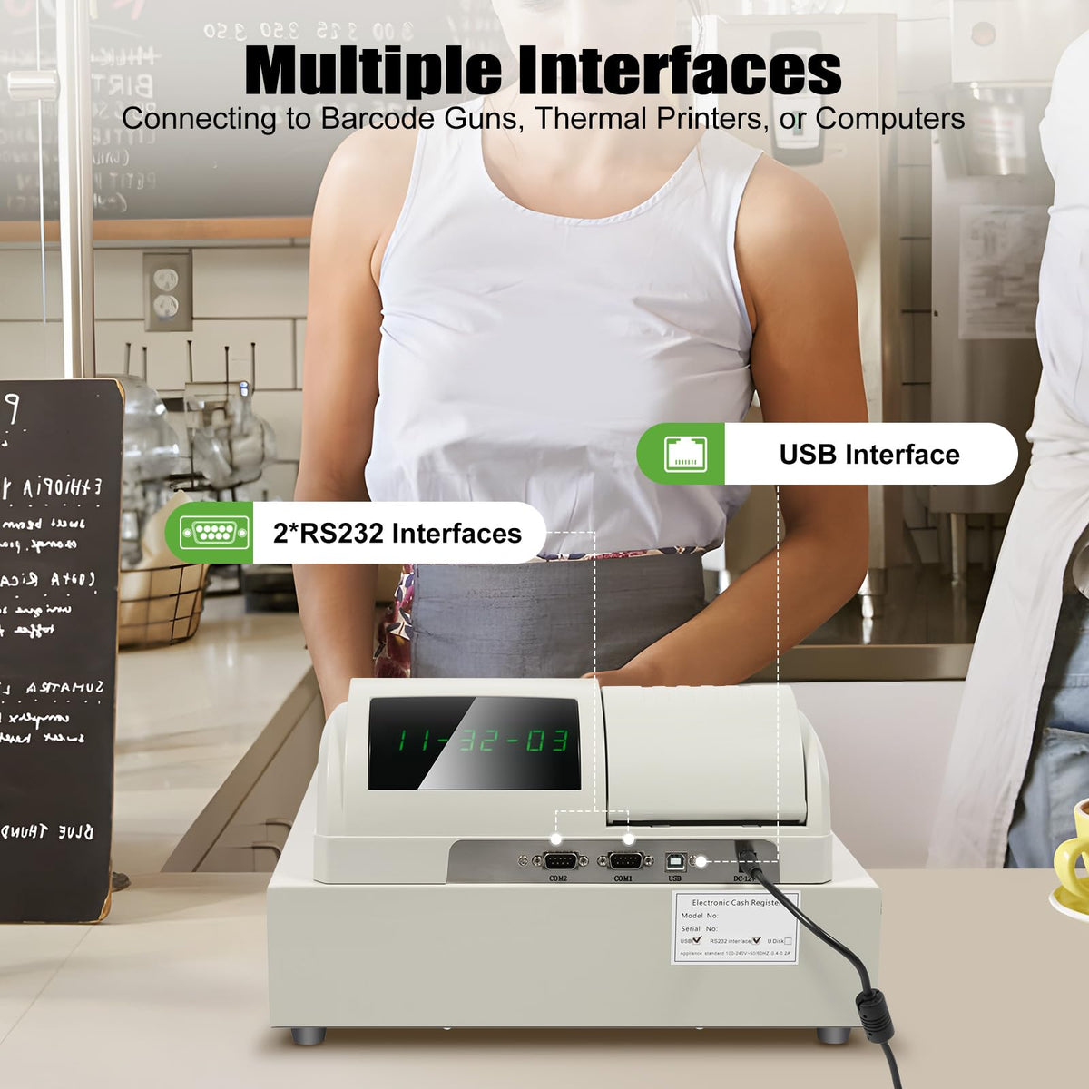 Cash Register, 48 Keys Cash Registers with Drawer with Integrated Structure and Emergency Switch Classified Storage Electronic Cashs Register for Catering Supermarkets Clothing Stores Hamburger Stores