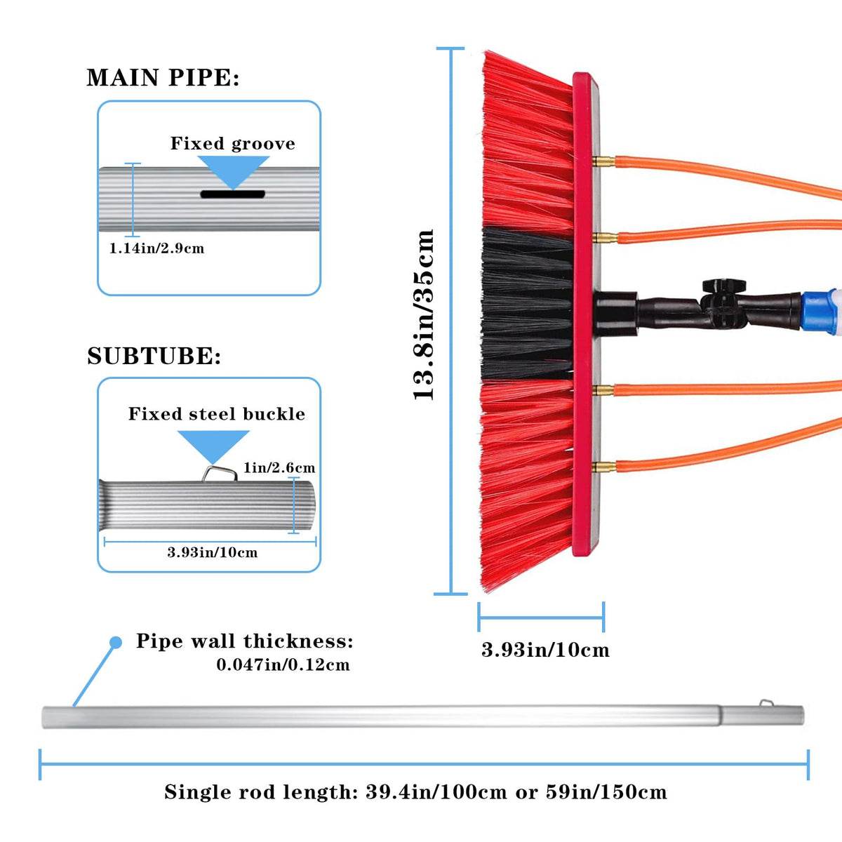 Water Fed Pole Kit Adjustable Solar Panel Cleaning Kit Cleaner Tool for Window Glass Roof Outdoor Glass Brush Window Washing Equipment (30FT)