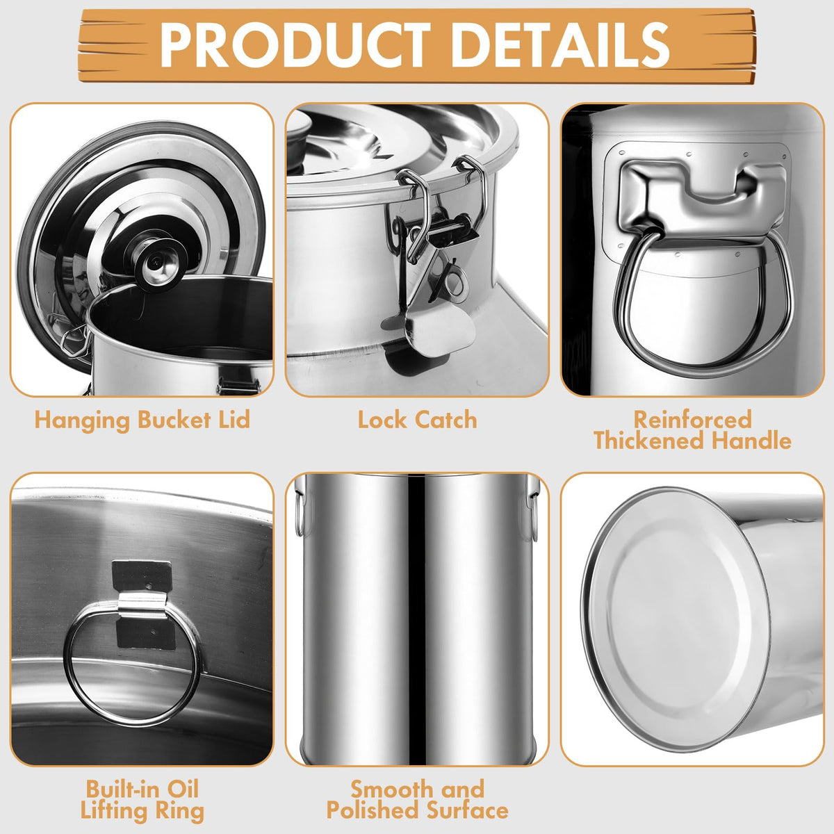 FillTouch 2 Pcs Stainless Steel Milk Can 35L/ 9.25 Gallon Heavy Duty Metal Milk Dispenser Container Pail Water Jug with Locking Sealed Lid Food Wine Oil Storage Container for Home Farm Kitchen