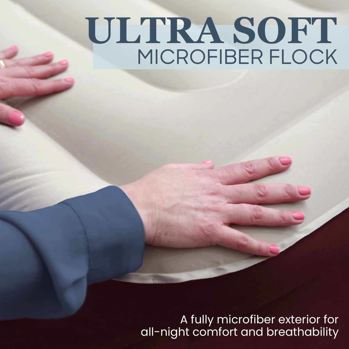 Englander First Ever Microfiber Air Mattress, Microfiber Airbed with Built in Pump Queen Brown/Cream Top