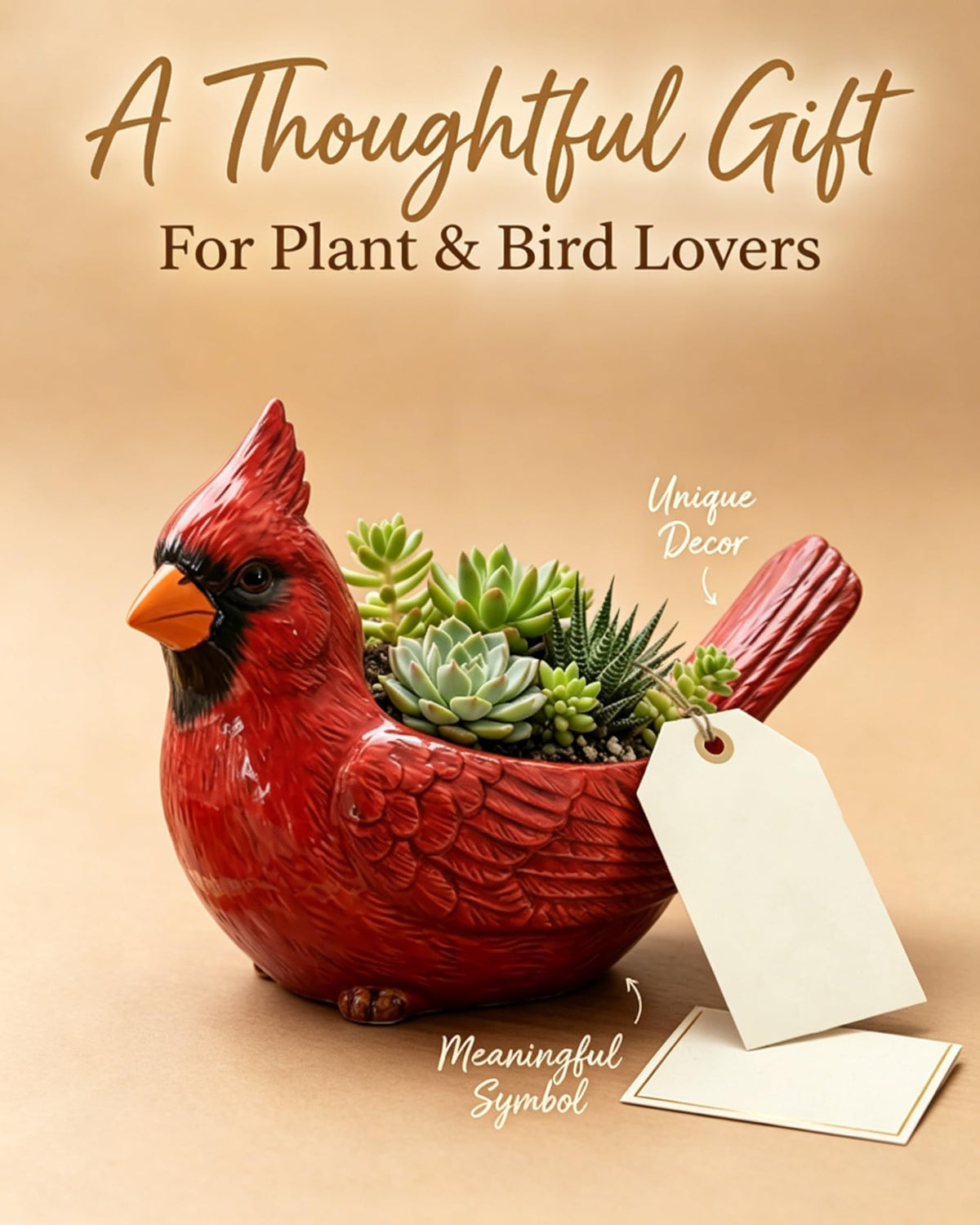 expgaze Cardinal Bird Succulent Planter, Red Cardinal Flower Pot Resin Decorative Bird Planter for Indoor Outdoor Plants, Cute Animal Plant Pot Garden Windowsill Desk Decor Unique Gift (A-1pc)