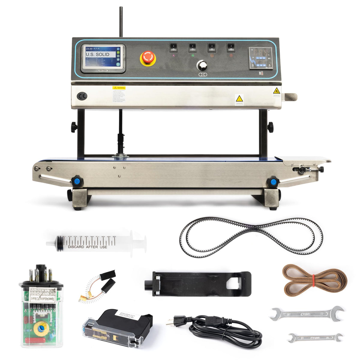 U.S. Solid Continuous Band Sealer with Inkjet Printer, Automatic Vertical Bag Sealing Machine, 0.39" Sealing Width, 0-16 m/min, 0-572°F, for PVC/Mylar Commercial Industrial Packaging