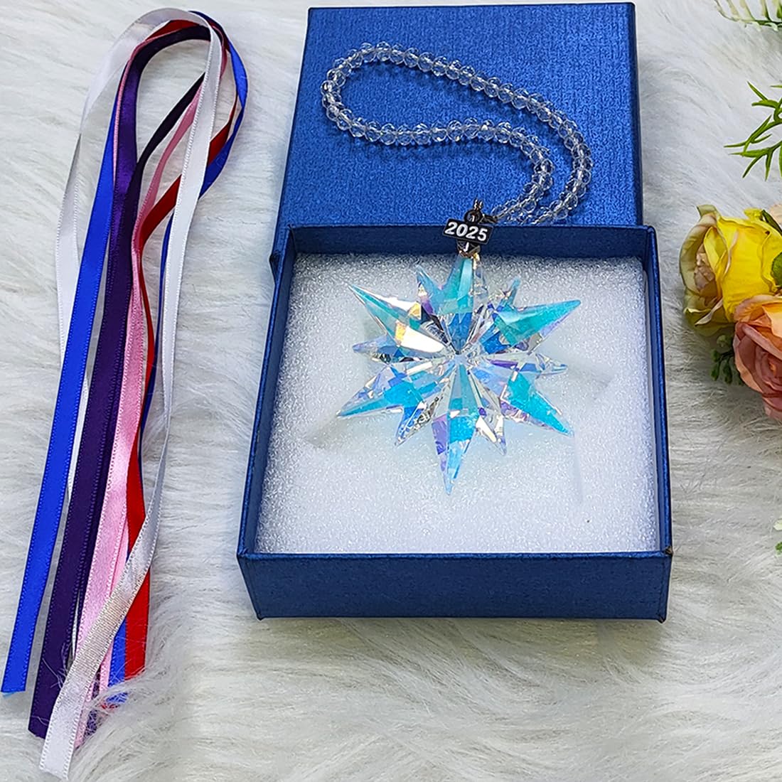 2025 Annual Christmas Ornaments Crystal Snowflake Star, Sparkly Crystal Ornaments for Christmas Tree, Beautiful Christmas Ornaments for Women Girls