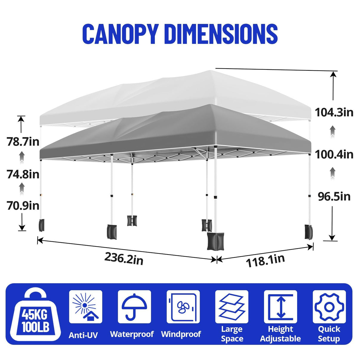 10x20 ft Party Tent, Heavy Duty Pop Up Commercial Canopy with 6 Removable Sidewalls, Waterproof Outdoor Wedding Event Shelter for Patio Backyard Gathering, Grey