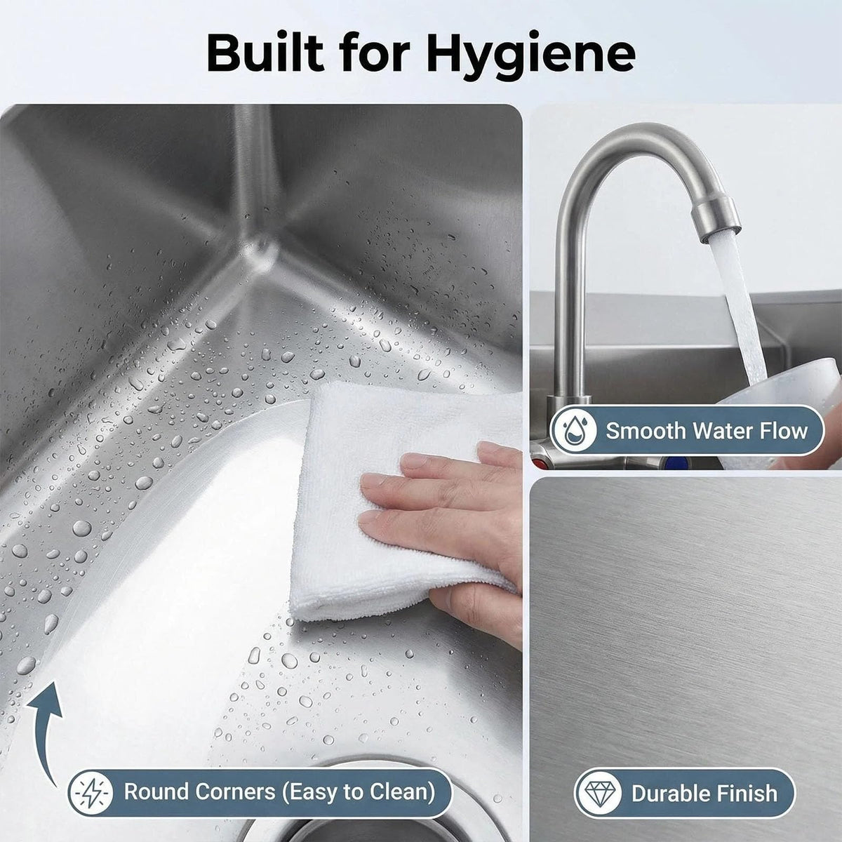 GarveeTech Commercial Stainless Steel Hand Wash Sink with Side Splash Guards, Small Wall Mount or Drop-In Handwashing Basin, 360° Swivel Faucet & Drain Kit for Restaurant Kitchen Bar Garage
