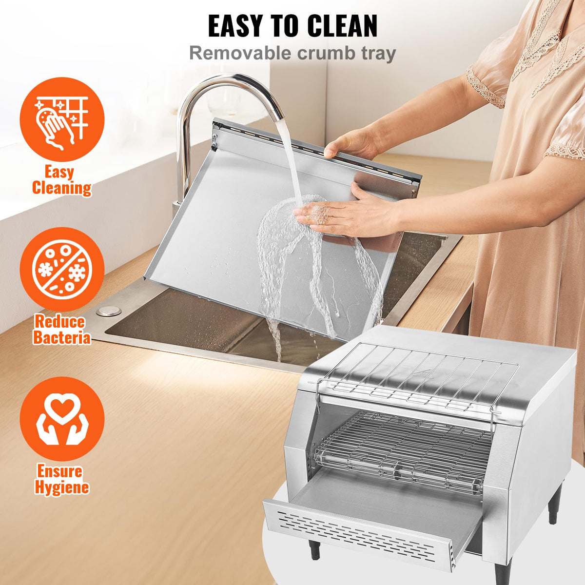 VEVOR 1770W Commercial Conveyor Toaster, 450 Slices per Hour, Heavy Duty Electric Toaster Oven, Food-Grade 304 Stainless Steel Conveyor Belt, Dual Knob Control, for Restaurant Bakery Bread Bagel Bun
