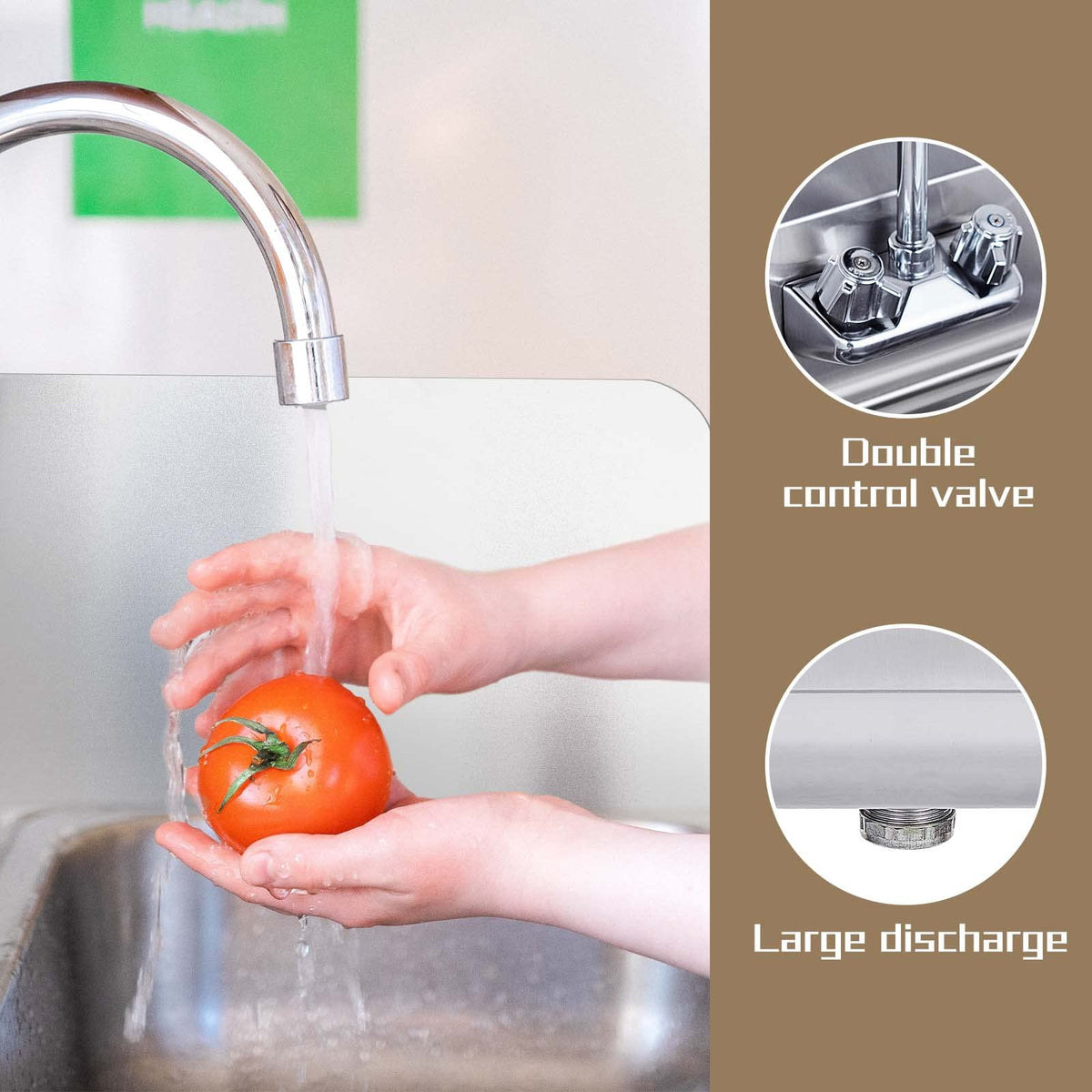 HALLY Stainless Steel Sink for Washing with Faucet and Side Splash, NSF Commercial Wall Mount Hand Basin for Restaurant, Kitchen and Home, 17 x 15 Inches