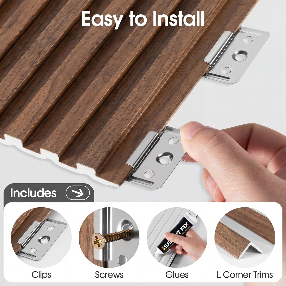 LARWORKS WPC Acoustic Slat Wall Panels 16-Pack 47.2'' x 6'', Accent 3D Wall Panel for Interior Wall Decor, Waterproof Fluted Textured Panel Wall Slats,Solid Walnut (Cover Approx.32 sq.ft)