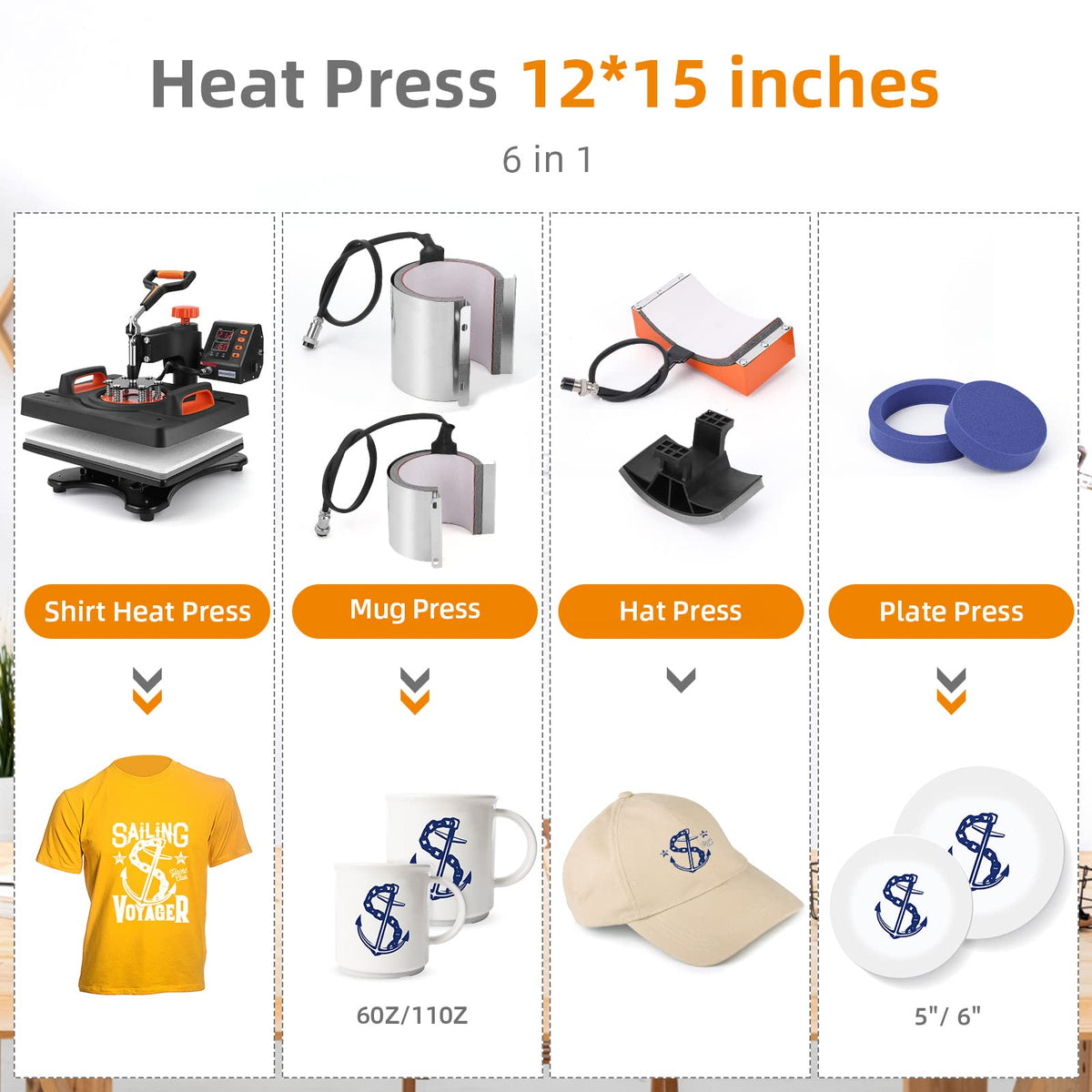 Garvee Heat Press Machine, 12 X 15 in Heat Transfer Machine, 360°Swing Away, 6 in1 Heat Press, 800W Sublimation Machine, Digital Industrial-Quality Shirt Pressing Machine for Hat, Cap, Mug, Plate