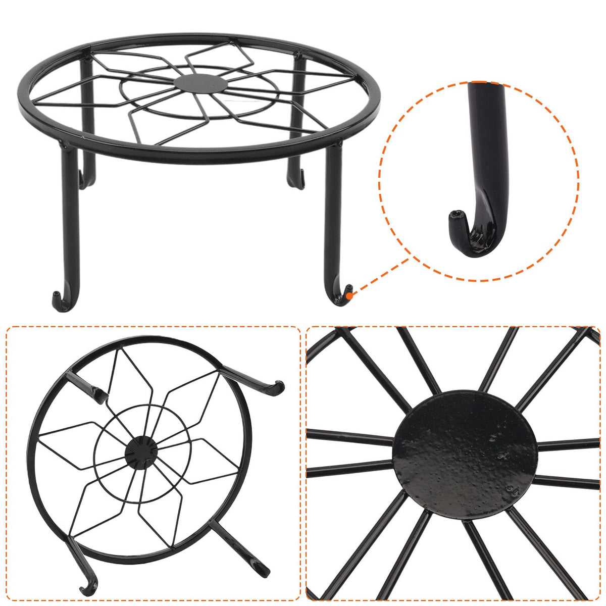 Yiksonyo 4 Pack 9 Inch Black Metal Plant Stand, Heavy Duty Outdoor & Indoor Plant Stands, Rustproof Wrought Iron Pot Stand for Garden, Patio, Balcony.