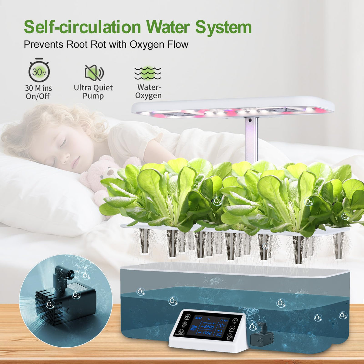 DRYADES 17-Pods Hydroponic Growing System with Dual Fans 24W Full-Spectrum Grow Light & Smart Control Panel for Indoor Gardening for Vegetables Herbs
