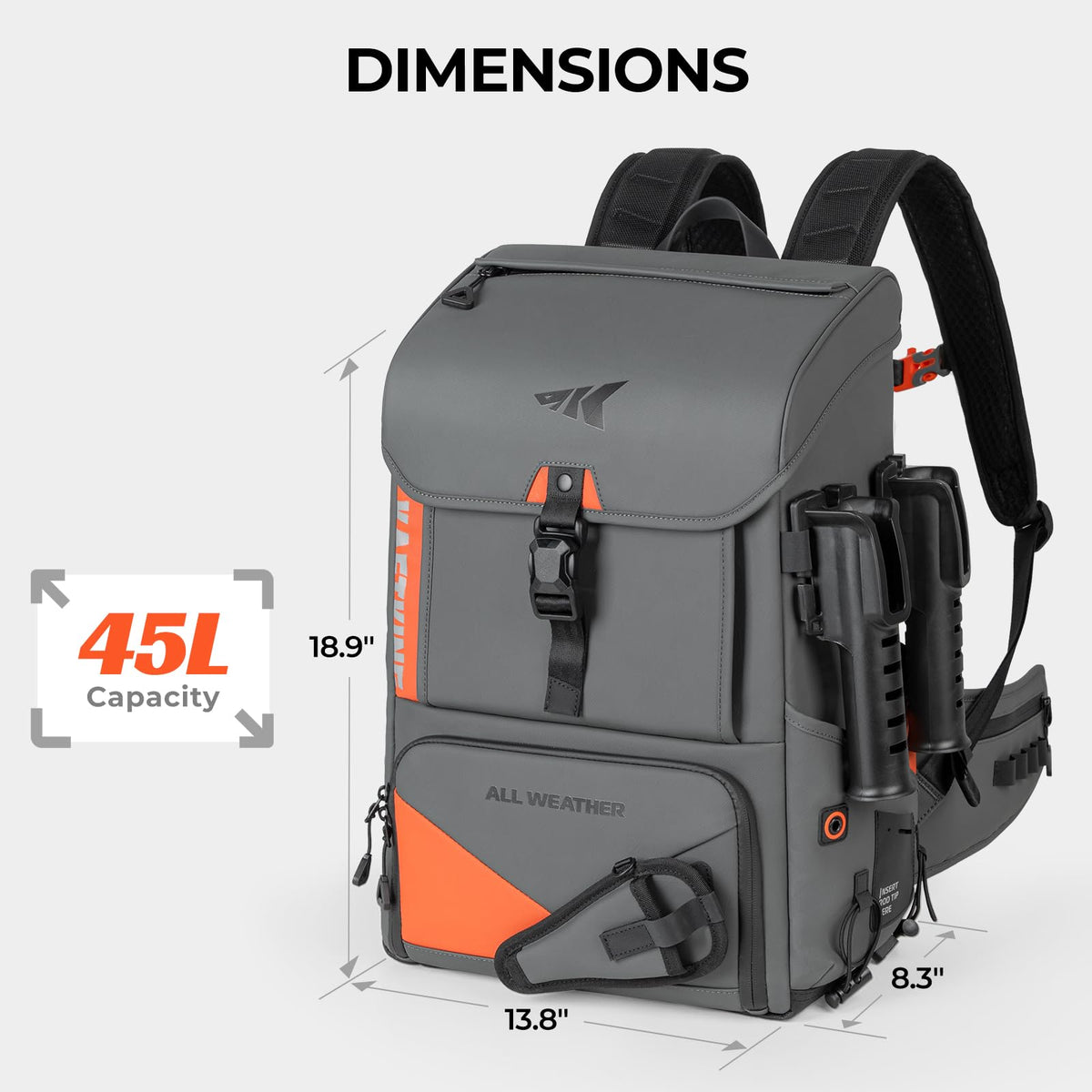 KastKing All Weather Fishing Tackle Backpack with Removable Rod Holders,Waterproof ArmorShield Fabric Fishing Bag Storage Fishing Gear