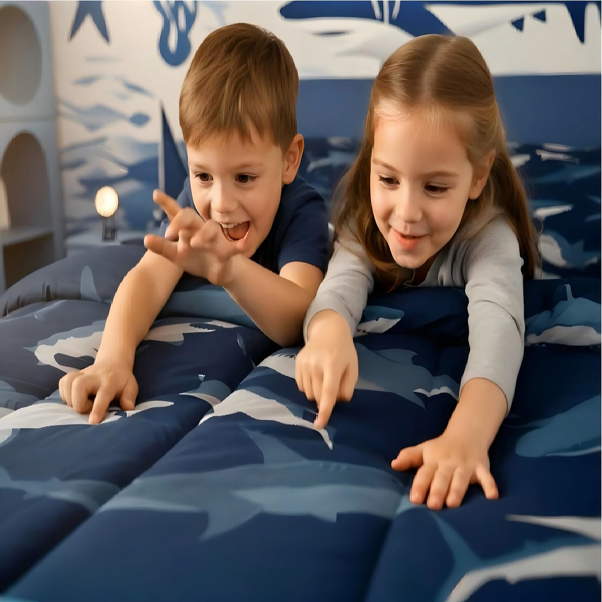 Erosebridal 10 Pieces - Boys Shark Ocean Themed 2 Comforters + 4 Pillow Cases + 1 Fitted Sheet + 1 Flat Sheet + 2 Pillow Shams