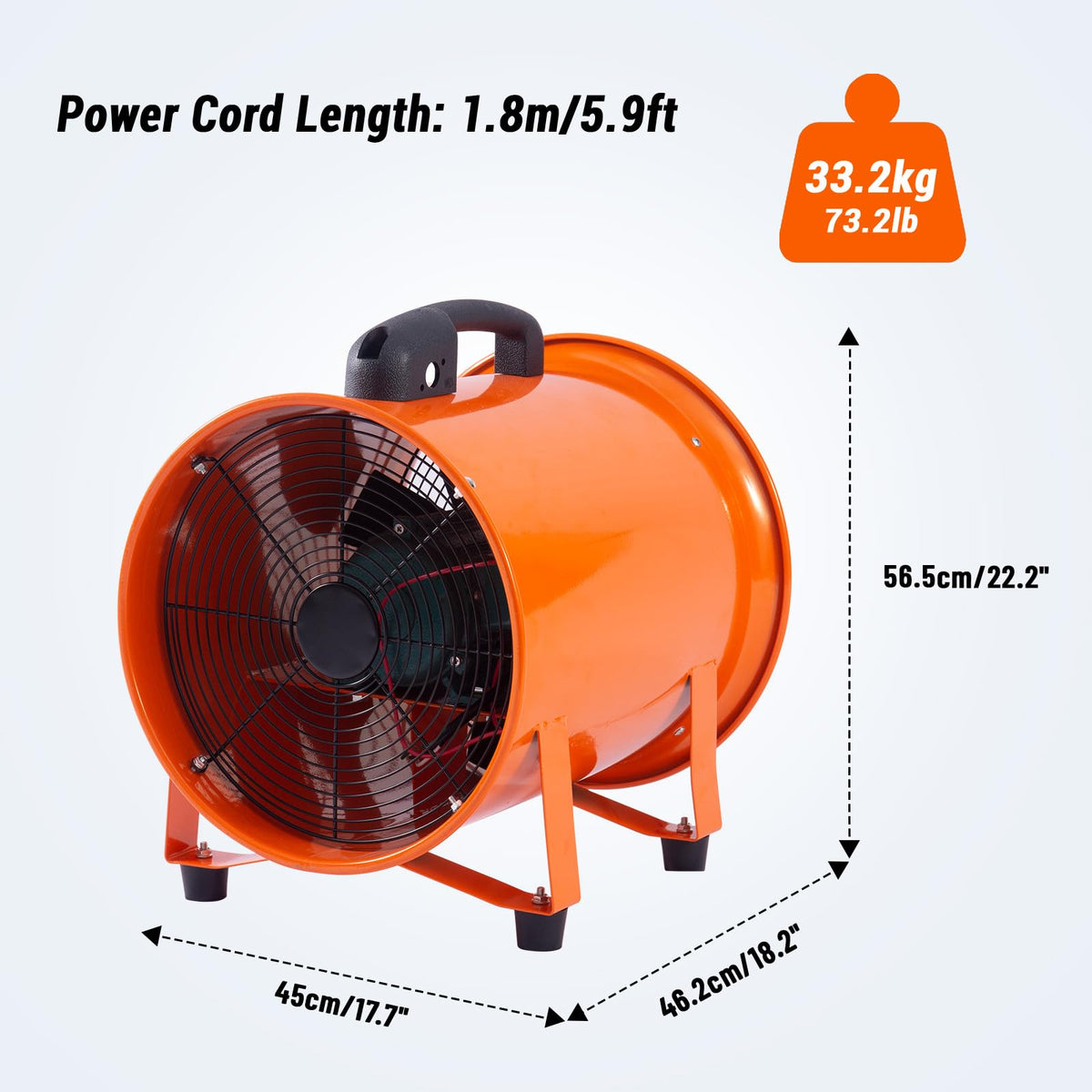 ExploreHorizon 16-Inch Heavy Duty Portable Exhaust Fan - 5500 CFM High Velocity Blower, 2-Speed Adjustable with 32ft Vinyl Hose - Ideal for Crawl Spaces, Attics, Basements, Workshops, Garage