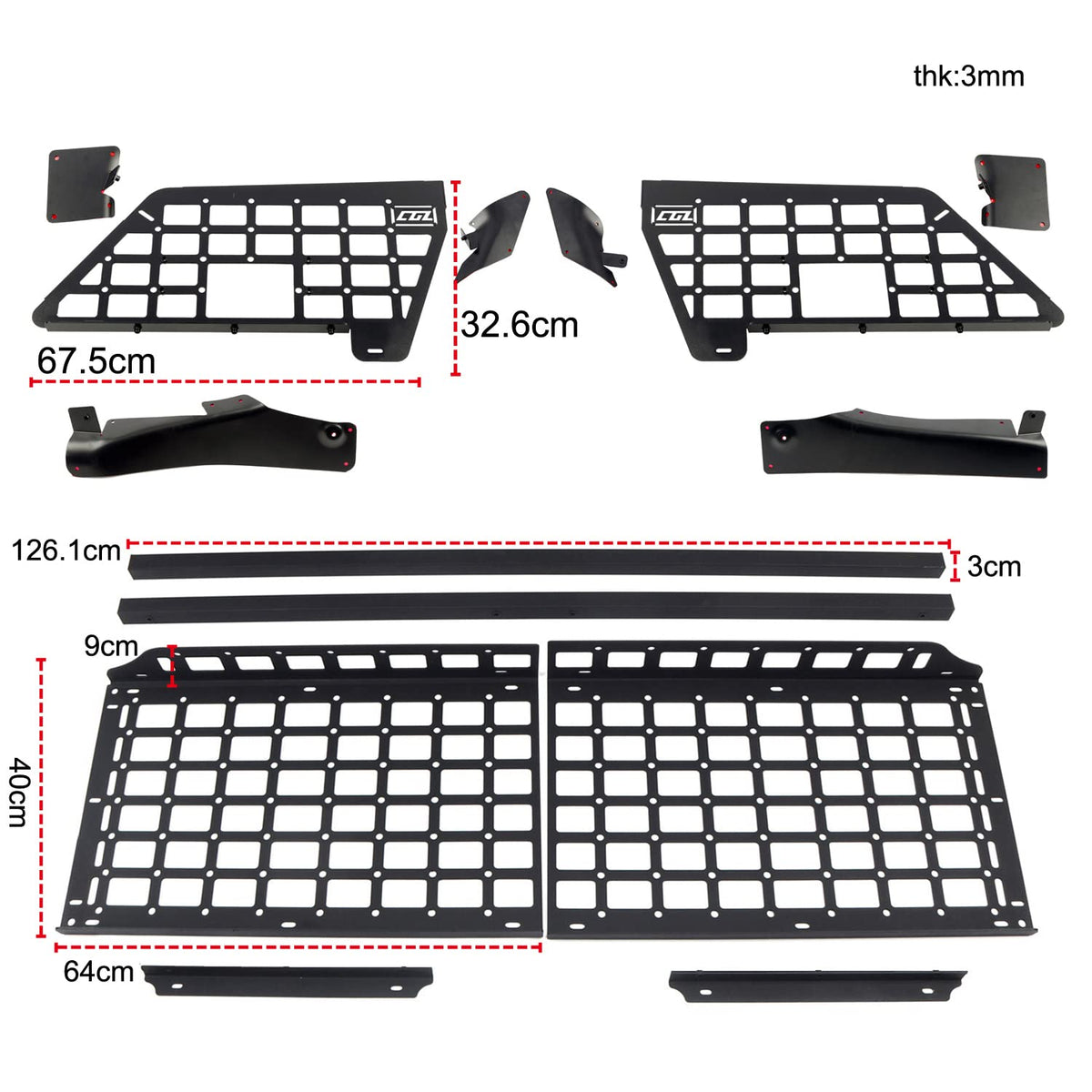 2020-2024 for Ford Explorer Modular Storage Panel Shelf Modification Molle Panel Rear Trunk Debris Rack Storage Carrier Trunk Organizer Kit Black Aluminum Alloy